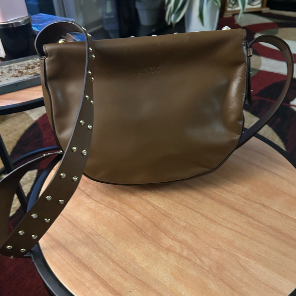 Isaac Mizrahi Brown Leather Crossbody with Studded Strap